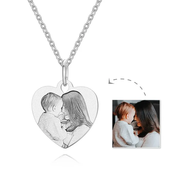 Photo Engraved Heart Memorial Necklace