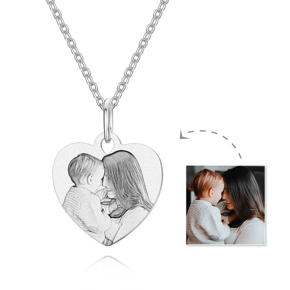 Photo Engraved Heart Memorial Necklace 1