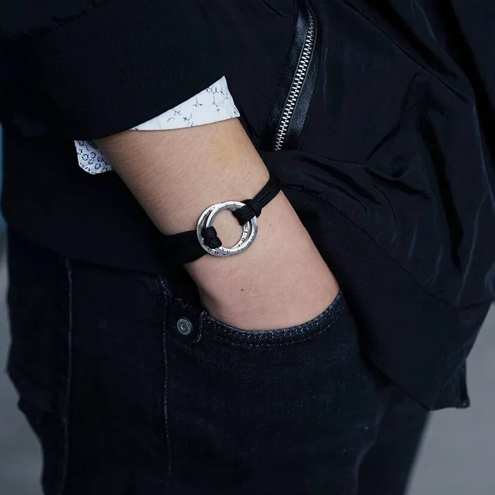 Men's Rope Bracelet with Engraved Hoop 4