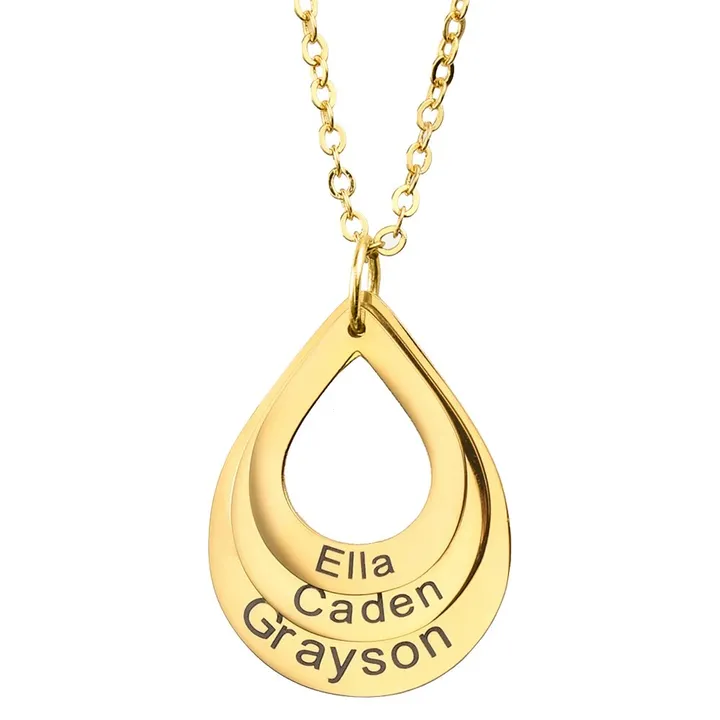 Engraved Drop Shaped Family Necklace 1