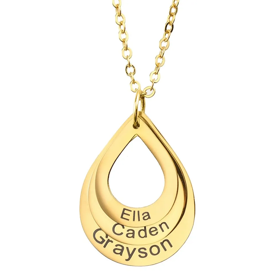 Engraved Drop Shaped Family Necklace 1