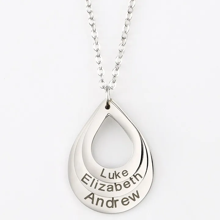 Engraved Drop Shaped Family Necklace 4