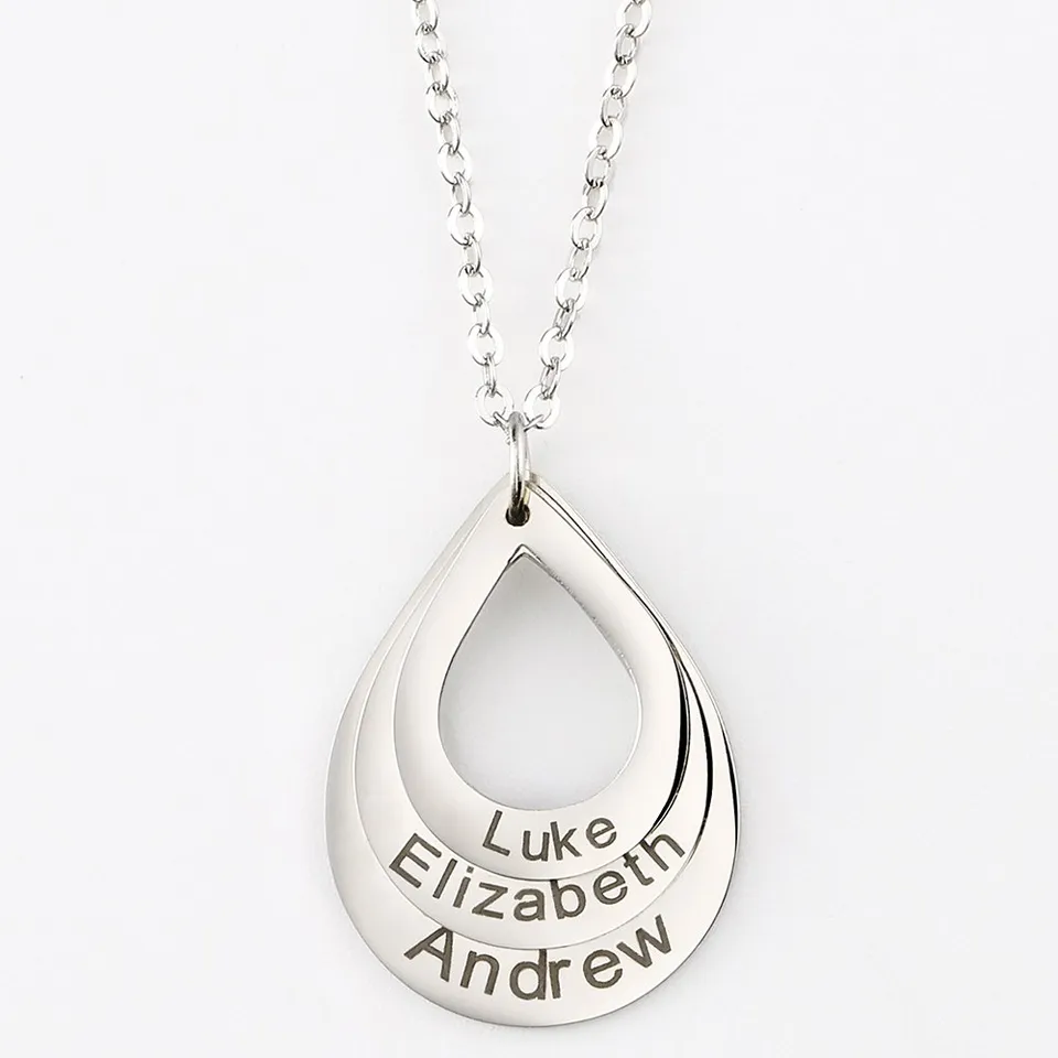 Engraved Drop Shaped Family Necklace 4