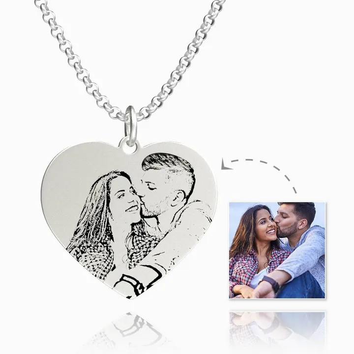 Photo Engraved Heart Memorial Necklace 3