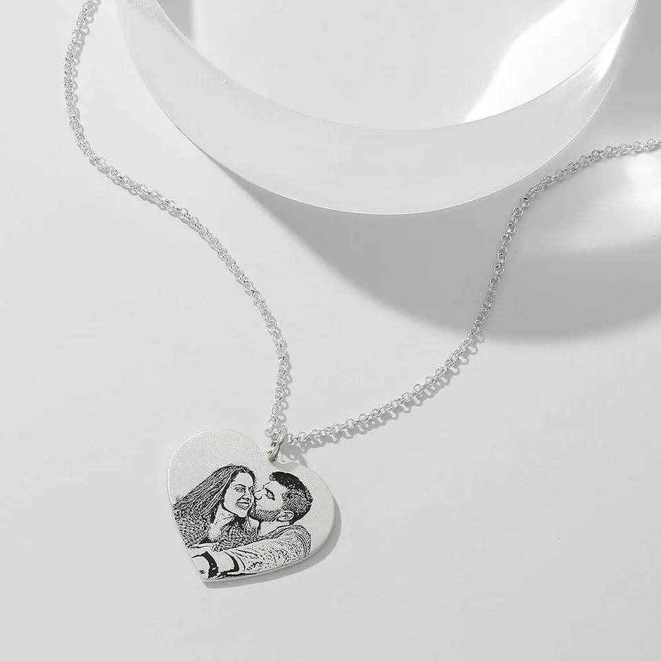Photo Engraved Heart Memorial Necklace 5